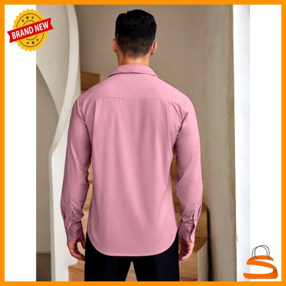 Mens Wrinkle Free Dress Shirt Long Sleeve Button Down Formal Business Fit - Picture 4 of 7